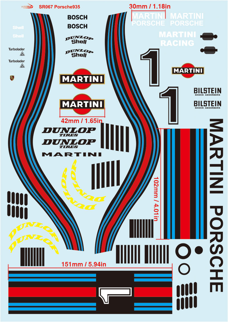 1/10 Martini decal sticker for Classic Porsche 935 Group 5 RC Touring
